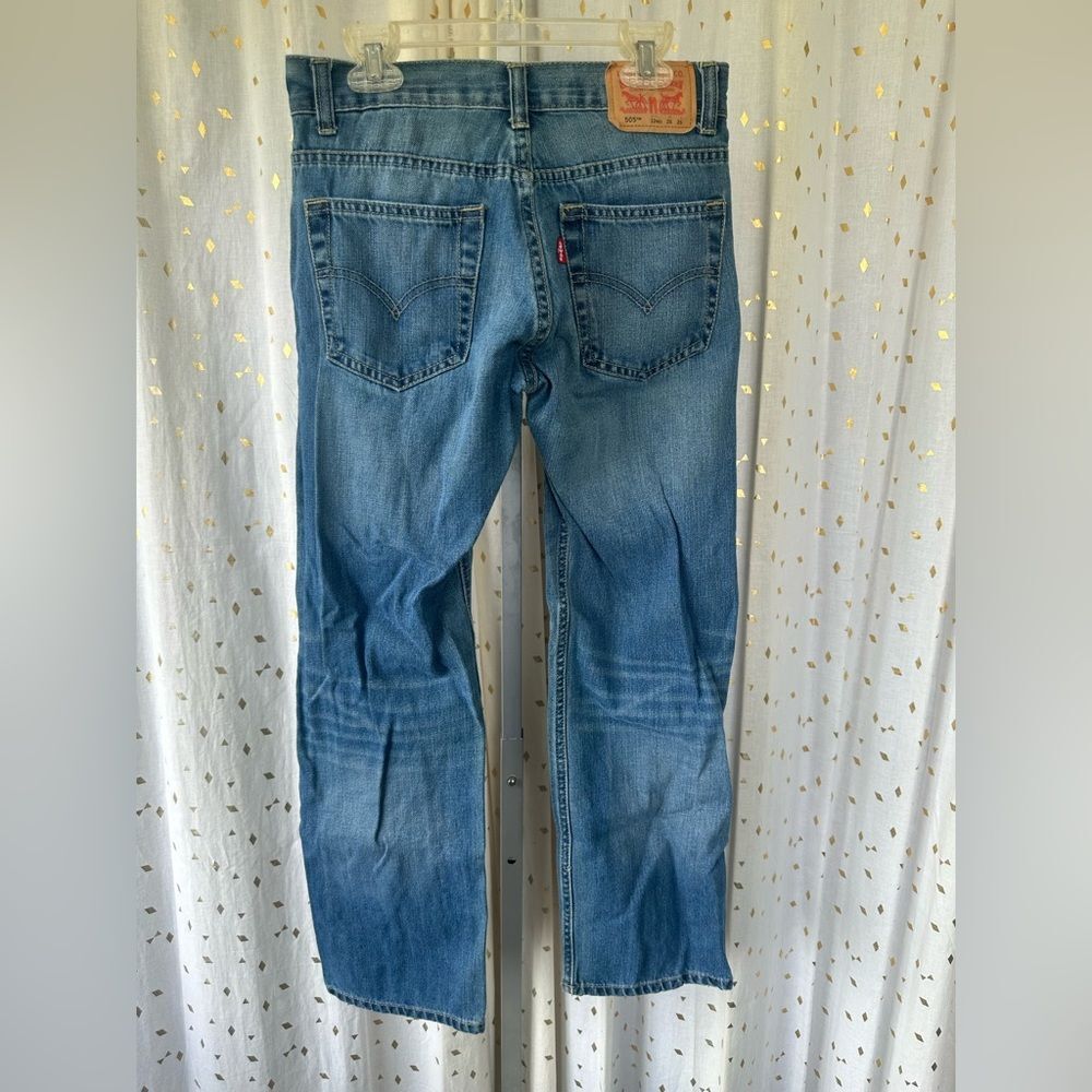 Levi's 505 Boys Regular Straight Leg Loose Fit Medium Wash Denim Jeans Size 12 - Picture 3 of 7